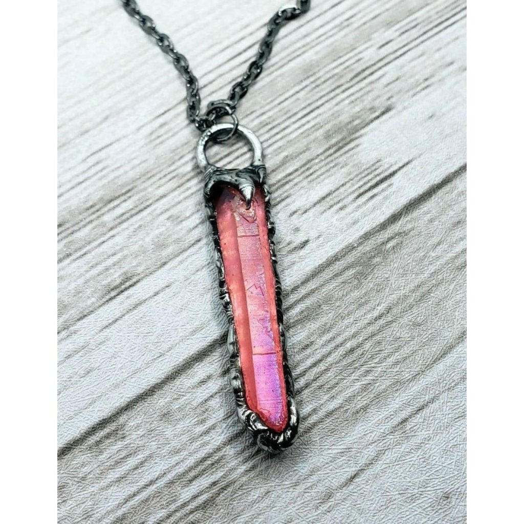 Pink Aura Quartz Crystal Necklace